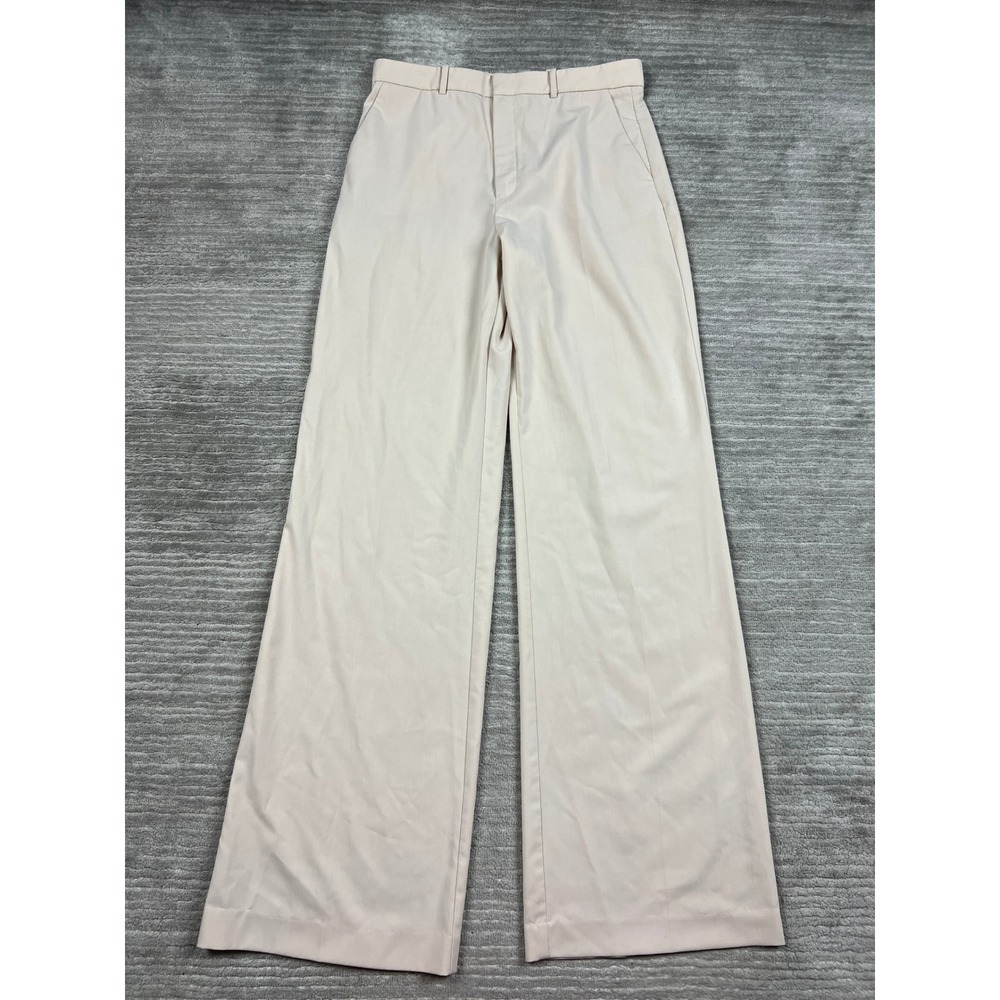 Mango Trousers Womens 6 Beige Suit Wide Leg High Rise Dress Pants Professional